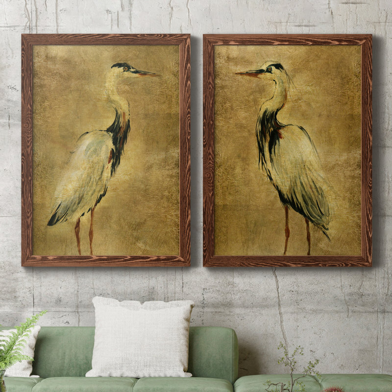 «Gold Crane at Dusk I», ensemble de reproductions d'art sur toile encadrées, H 24 po x l 36 po x P 1,5 po, Érable encadré