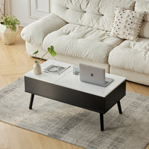 Hasita Lift Top & Slide Out Coffee Table with Storage George Oliver Table Base Color: Black, Table Top Color: White