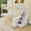Lit mezzanine double en bois avec bureau intégré en L, tablettes et escalier-602765373
