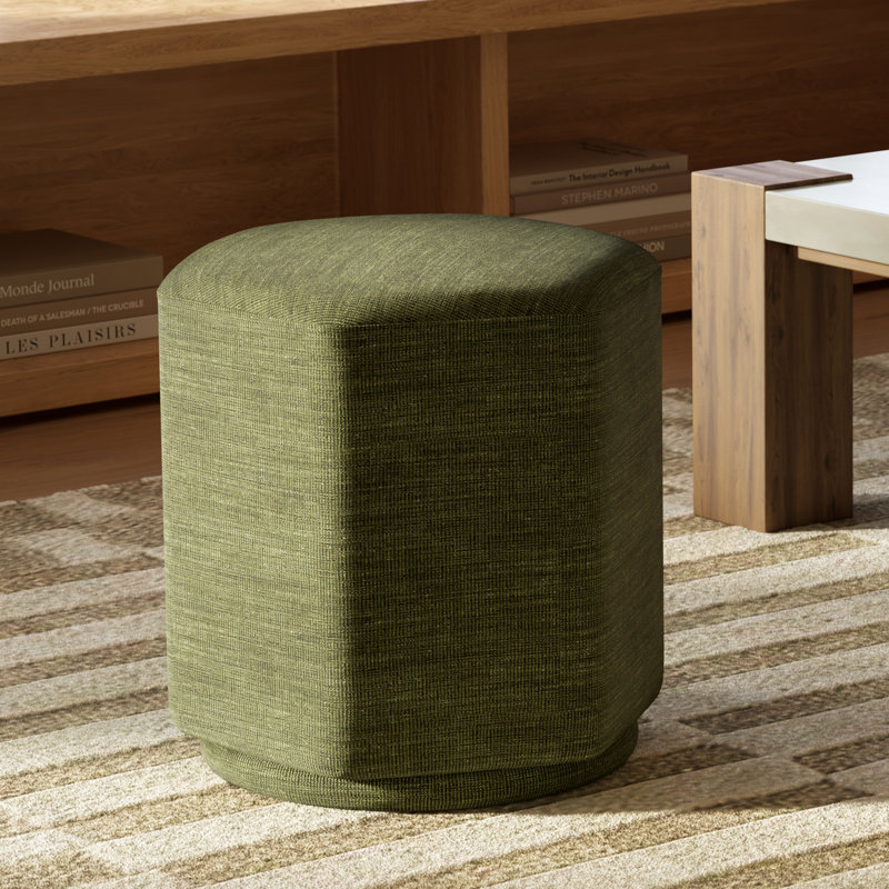 Hexad Upholstered Ottoman, Green Chenille