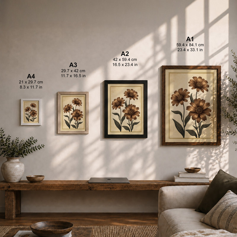 Three Daisy Studies Botanical - Framed Print, A1 - 84.1 x 59.4 cm, Black