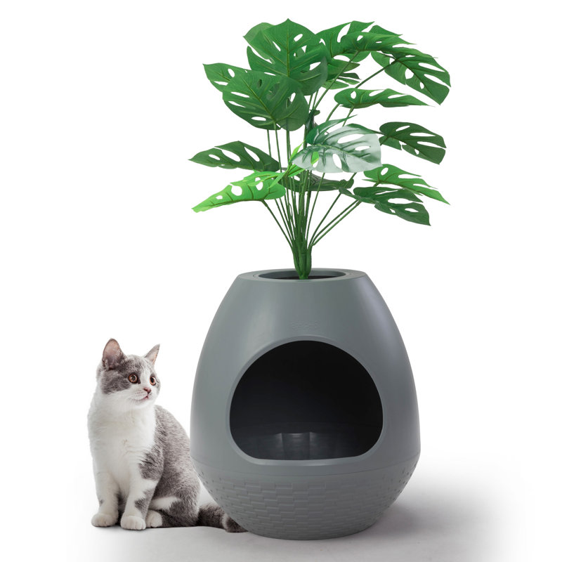 Enceinte cachée pour litière 37 po avec plante artificielle, Gris
