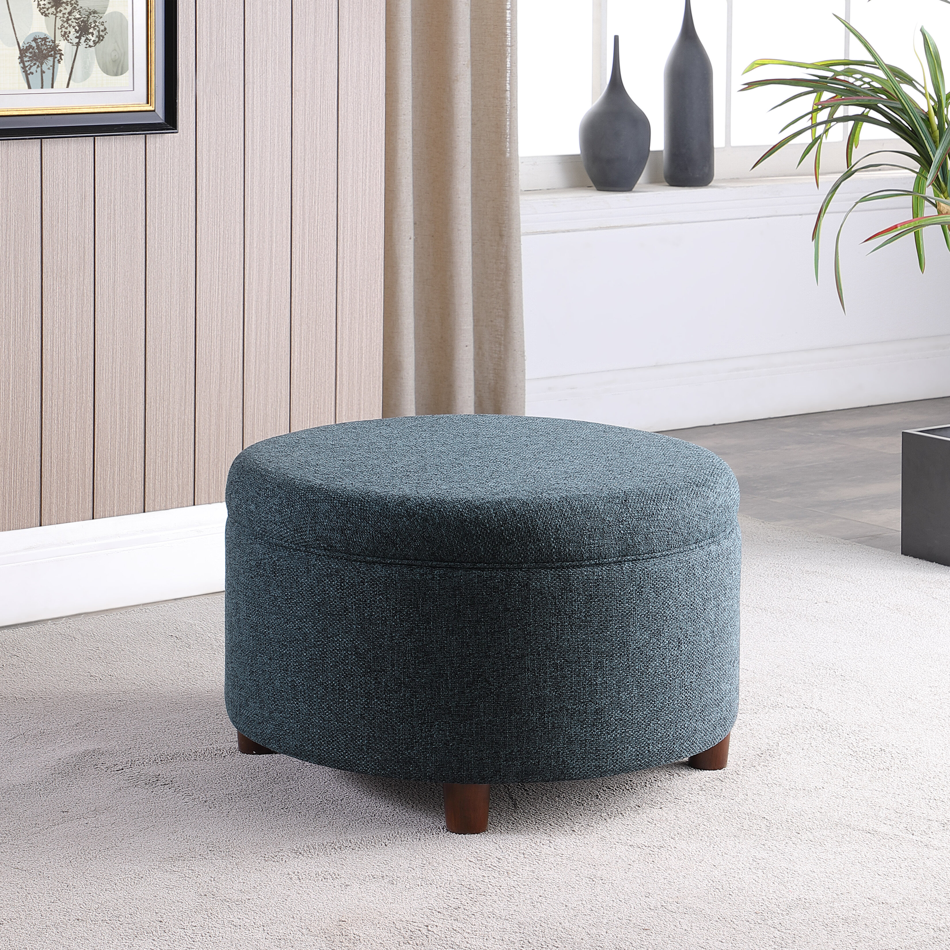 12.4'' Wide Round Footstool Ottoman Latitude Run Body Fabric: Orange Linen