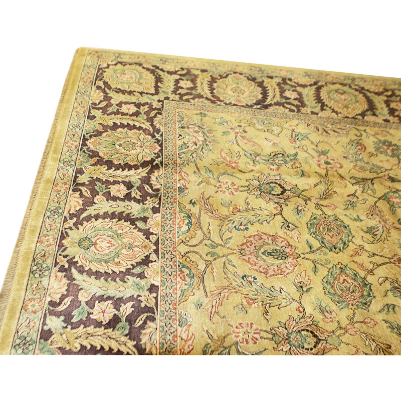 Tapis doré et prune de haute qualité noué à la main