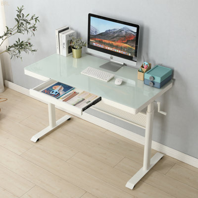 Bureau debout en verre trempé 48 po x 24 po avec tiroir en métal, bureau à hauteur ajustable, bureau à domicile assis, poste de travail ergonomique