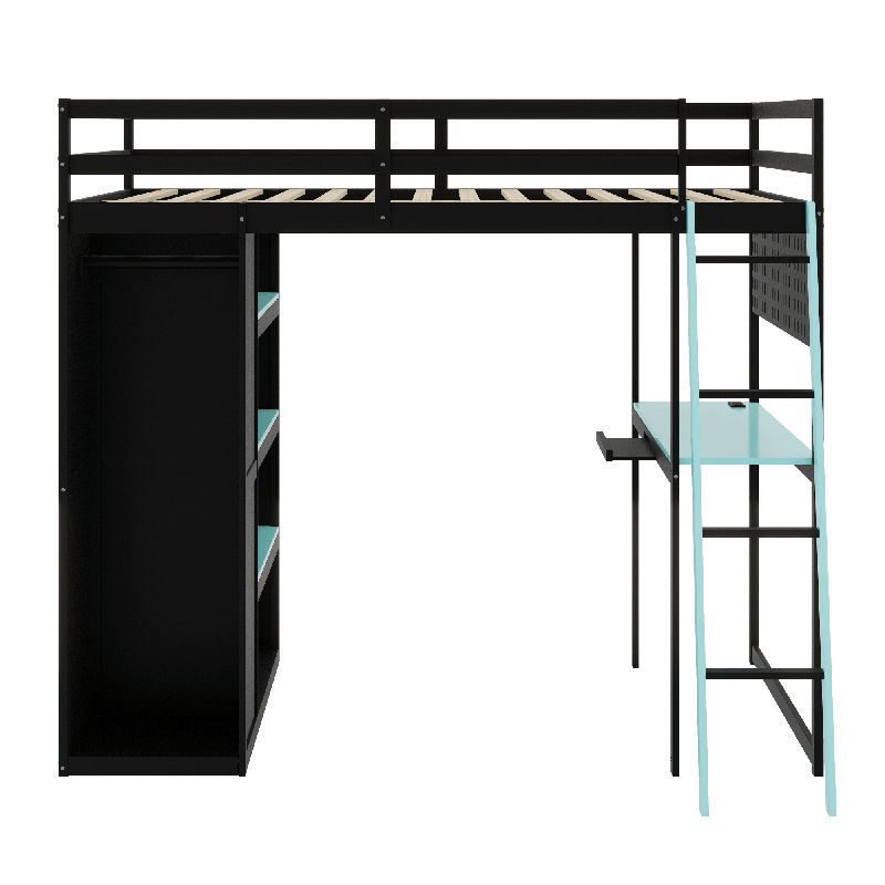 Lit mezzanine en bois, Noir / Bleu