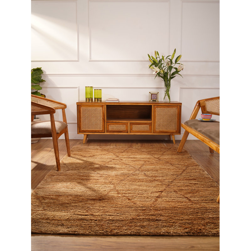 Tapis Sainte-Catherine en jute écologique noué à la main - 152 x 244 cm, rectangulaire, beige brun, motif moderne et contemporain, poils longs, fibre naturelle, tapis intérieur/extérieur fait main pour salon, chambre
