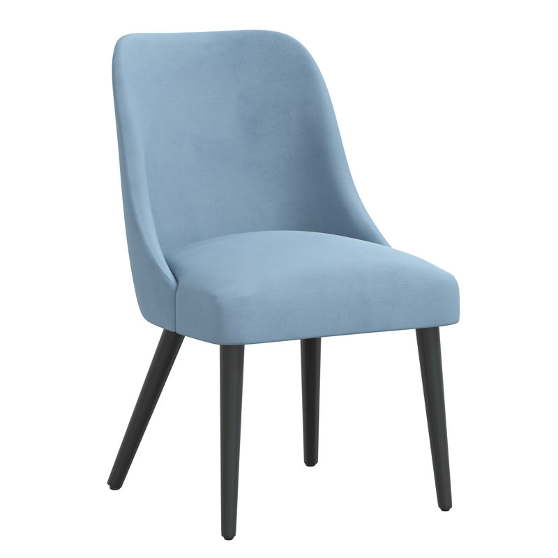 Chaise en bois massif Lozelle, Bois noir, Velours océan classique