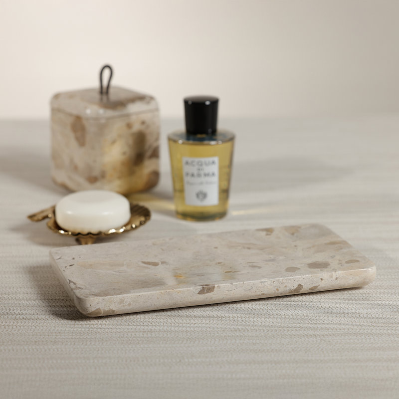 Marble Vanity Tray for Bathroom Countertop, Beige Crema Fossil