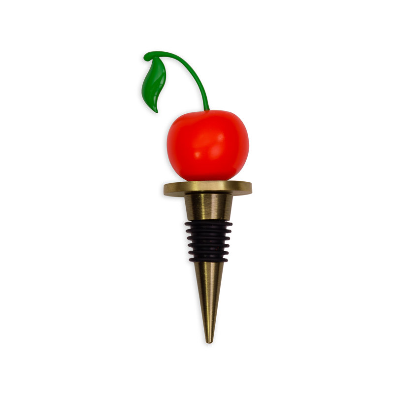 Cherry Red and Green Metal Wine Stopper