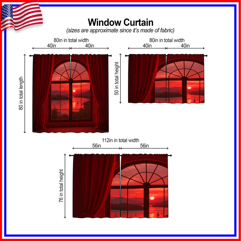 Rideaux rouges à travers la fenêtre - 2 panneaux, 80in x 52in - 2 panels, Transparent