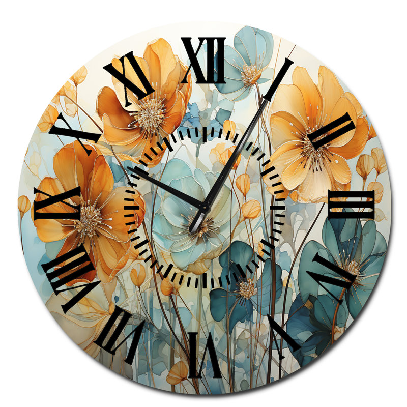 Horloge murale sarcelle Botanical I, Surdimensionné