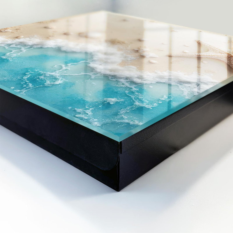 Decorative key box for wall, Opens to the left, 30x30x5, White, A beach composition with shells and the blue of the sea, 