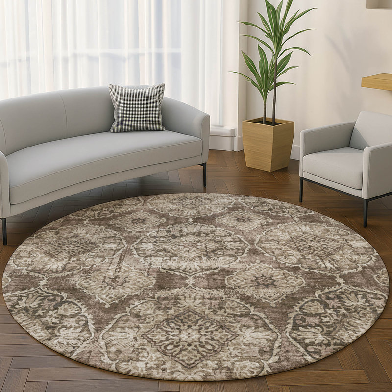 Premium Machine Washable Mayfield AMF2196 panel Rug, Chocolate, 8' Round