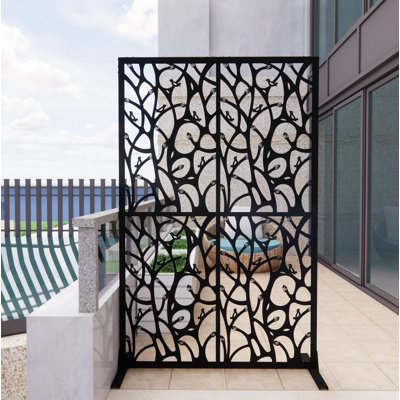 Metal Privacy Screens W3.8Ft X H6ft Outdoor And Indoor Divider With Free Standing Decorative Privacy Screen For Balcony Patio Garden Room Divider, Bird Shape