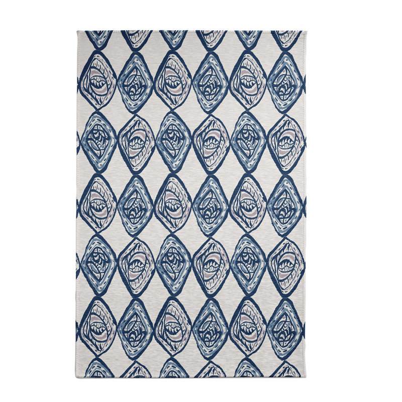 Tapis bleu à motif géométrique, Rectangle 3 pi x 5 pi