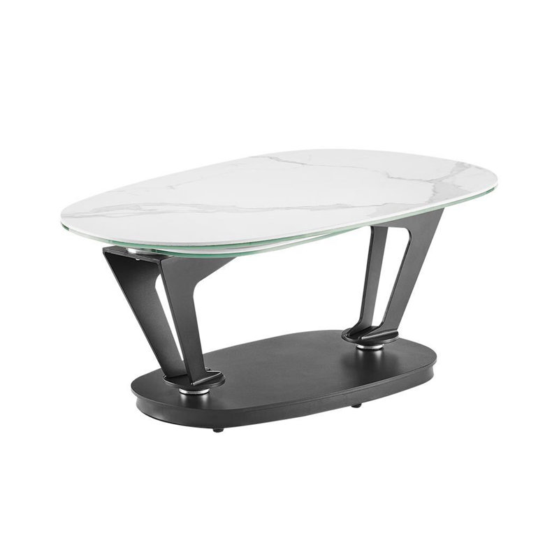 Leaf swivel coffee table in white marbled porcelain.