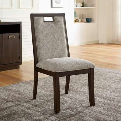 Alexa Dark Walnut/Beige Fabric Padded Side Chair Set Of 2