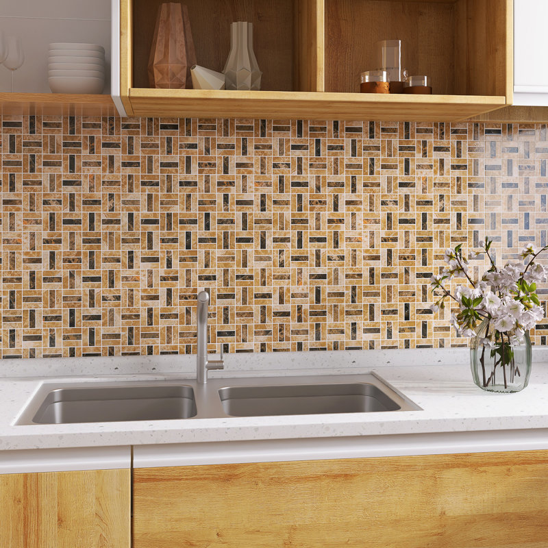 Emperador 11.82 in. x 11.82 in. Basketweave Polished Marble Mosaic Tile