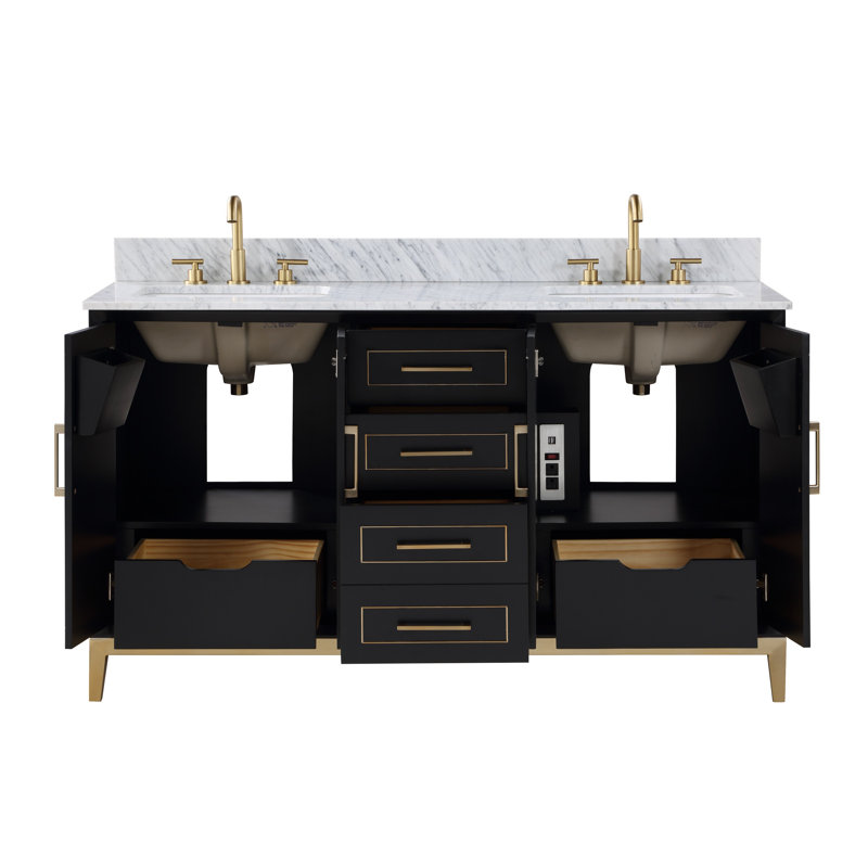 Gracie 60'' W Double Vanity, Midnight Black, Carrara Marble