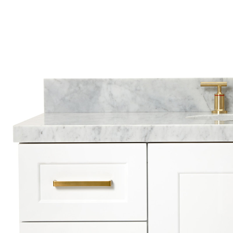 Freitas 48'' Solid Wood Single Bathroom Vanity, Oval, White, Carrara Marble
