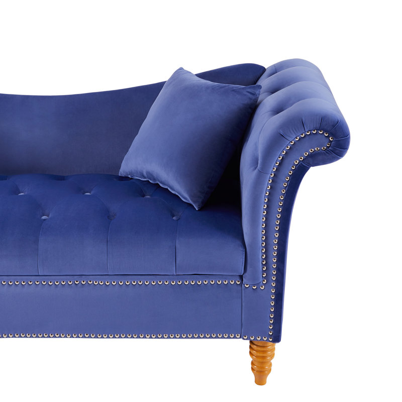 Repose-pieds de rangement rectangulaire en velours Jalinqua, 100 % polyester bleu