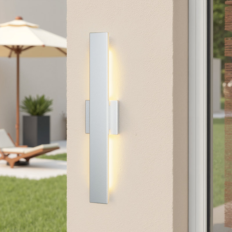 Integrated LED Outdoor 360-Degree Rotatable Dimmable Armed Sconce, 22.1"" Height, White