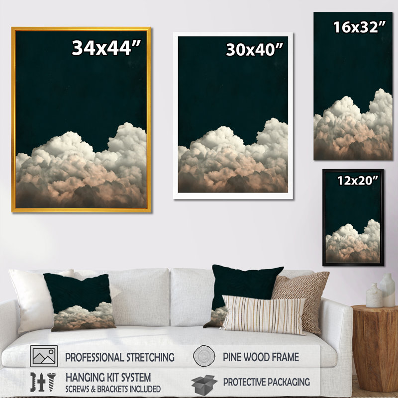 «Fluffy White Clouds In The Sky - Clouds», art mural encadré, impression sur toile blanche minimaliste, Cadre photo unique