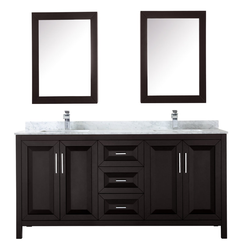 Daria 72'' W Double Vanity, Dark Espresso, Polished Chrome, White Cultured Marble