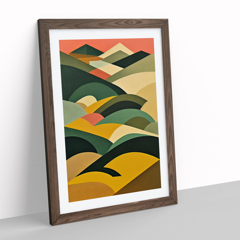 Abstract Mountain Landscapes No.2 - Wall Art, Walnut Framed Paper, White, 46cm H x 34cm W x 3cm D