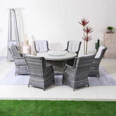 Aeryna 6-Person Round Outdoor Dining Set With Lazy Susan
