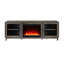 Meuble télé 70 po au fini noyer gris avec foyer intégré et chauffage, 11 réglages de température, 7 choix de couleurs de flamme, minuterie, armoires de rangement avec tablette à DEL, profondeur 15,16 po, hauteur 24,36 po,