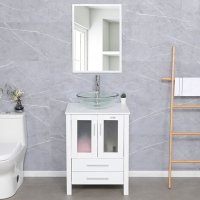 Ensemble de meuble-lavabo simple 24 po avec lavabo vasque, robinet et drain