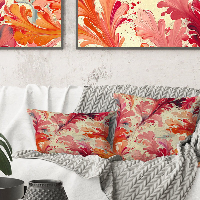 Coussin lombaire rose, orange, floral et fantaisie II