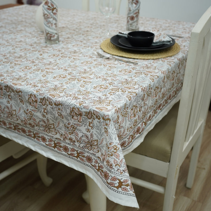 Artisan Block Printed Tablecloth for a Stylish Dining Experience, Kudrat (12 Seater), 140" L x 72" D, 1