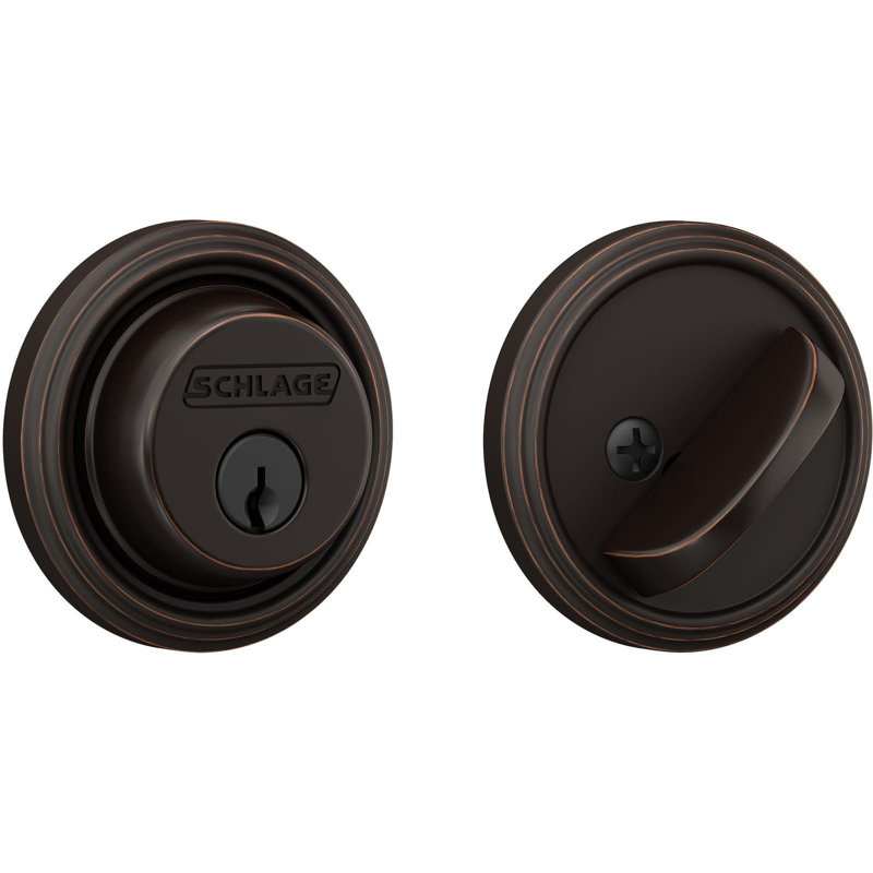 Single Cylinder Deadbolt with Trim, Aged Bronze