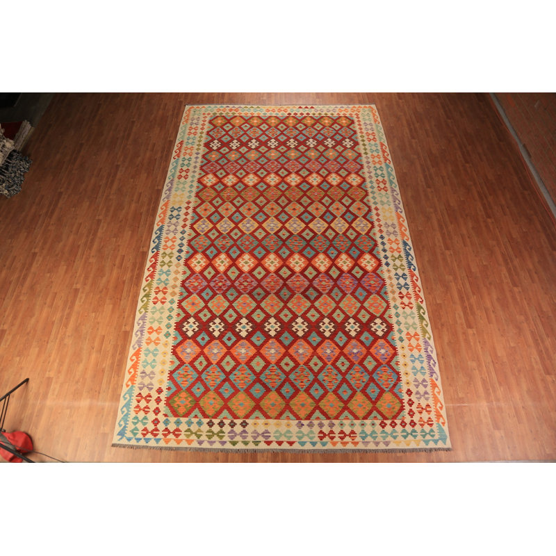 Tapis oriental kilim en laine à tissage plat 10 x 16