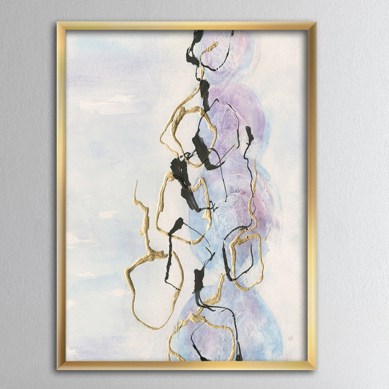 « gold lines on pastel i », reproduction d’image sur toile, H 40 po x l 30 po x P 1,5 po, Cadre doré