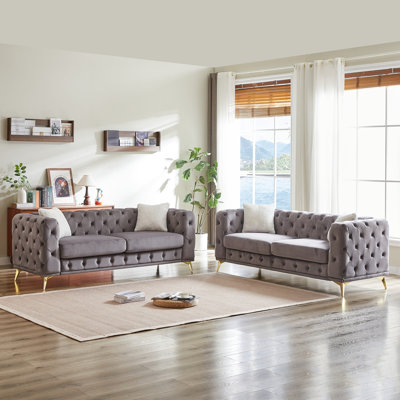 3 seater + 3 seater combo sofa Velvet modern living room sofa with solid wood frame and metal feet, 4 cushions, apartment sofa furniture for living room, living room, office