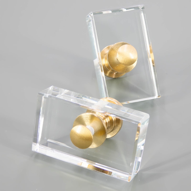 Rectangular Cabinet Knob with Brass Base, 1.77"