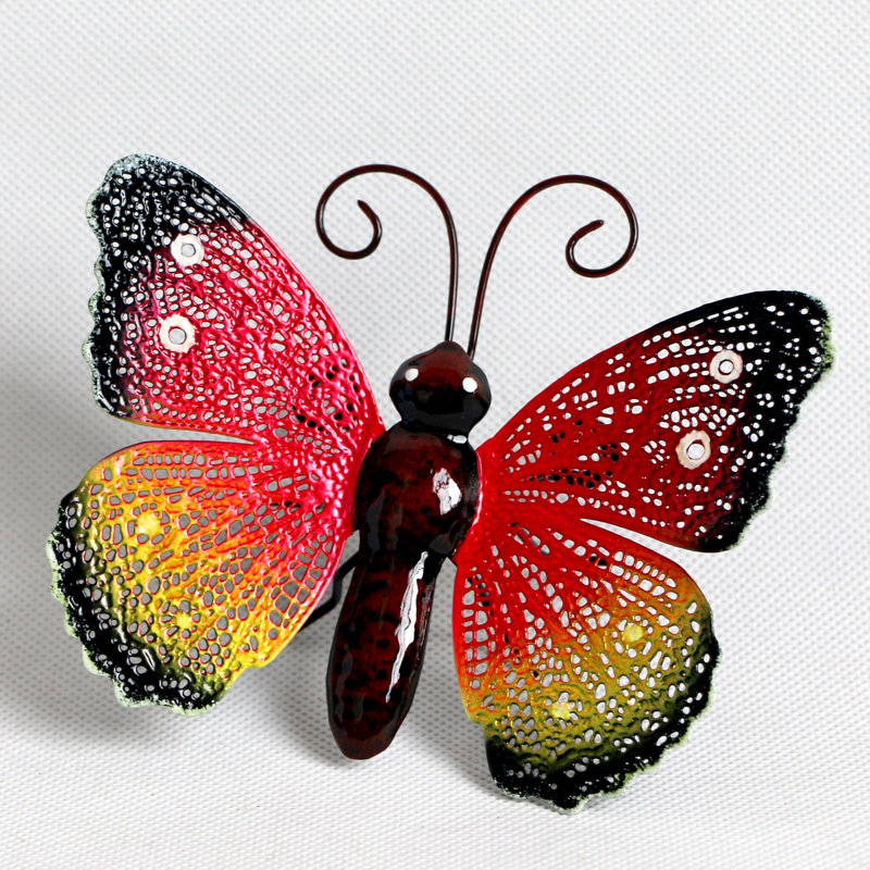 Vibrant Red and Yellow Butterfly Metal Wall Decor