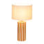 Lampe cylindrique en grès émaillé Lena avec rayures brunes et abat-jour en lin