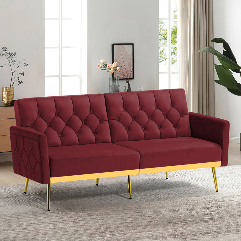 Zineta 67'' Velvet Sleeper Sofa, Red