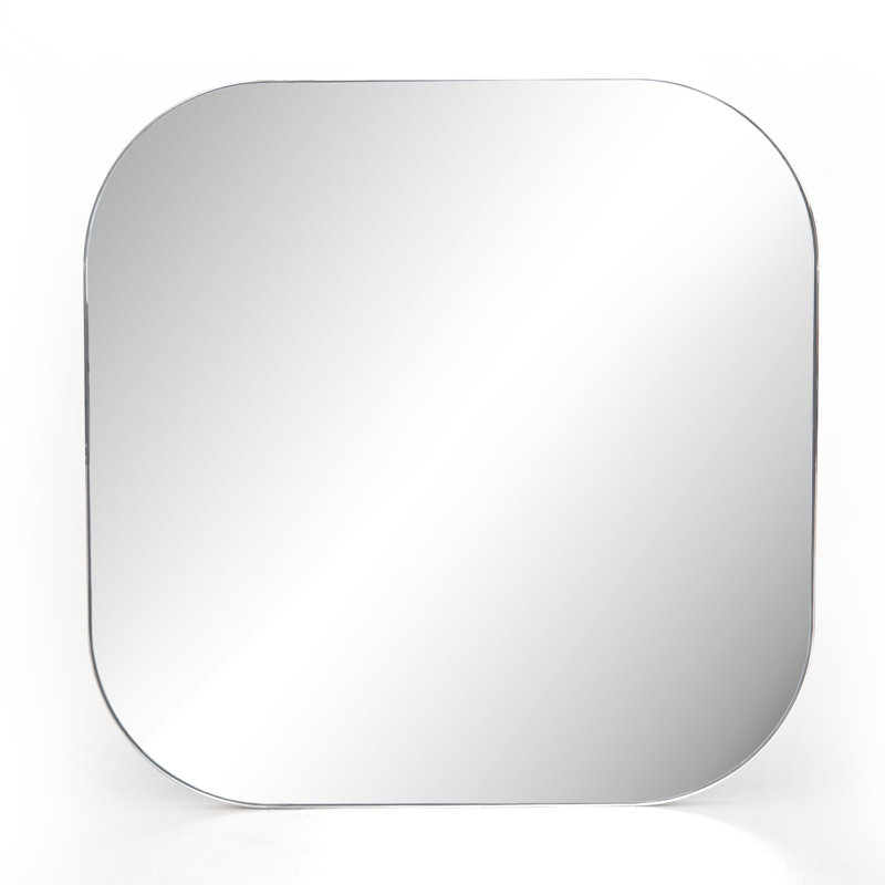 Bellvue Flat Metal Wall Mirror, 47.25" x 47.25", Shiny Steel