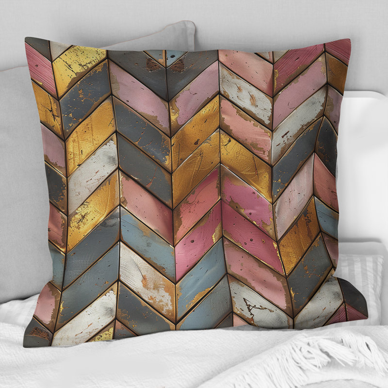 Vintage Barnwood Chevron Charm IV - Coussin Country, H 18 po x l 18 po, Carrée