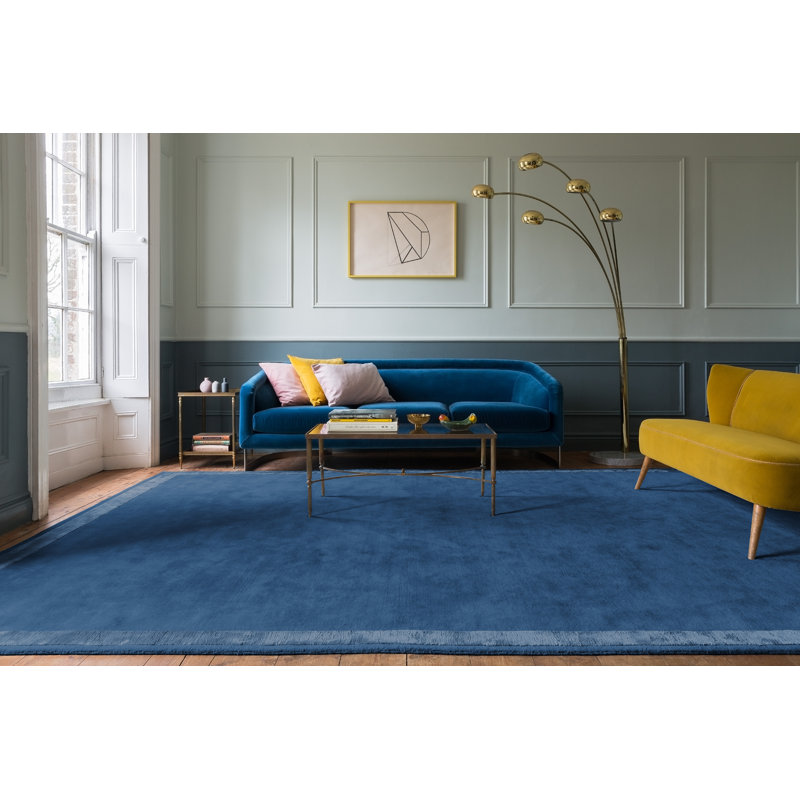 Farrow & Ball Silk Border Bay Blue Area Rug, Rectangle 6' x 9'