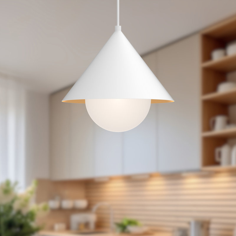 Luminaire suspendu conique 1 lumière Ireland, Blanc / verre opale