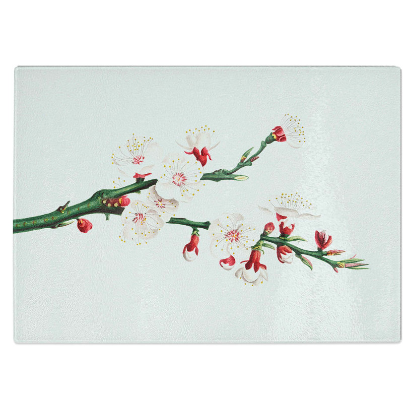 Tempered Glass Apricot Flower Chopping Board, 39 cm W x 28.5 cm L