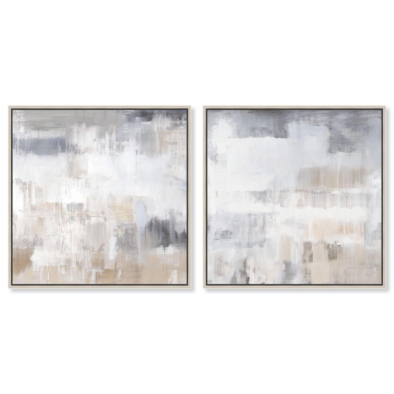 "Luxe Minimalist Abstract Art", ensemble de 2 reproductions sur toile par , H 41 po x l 41 po, Argent argent