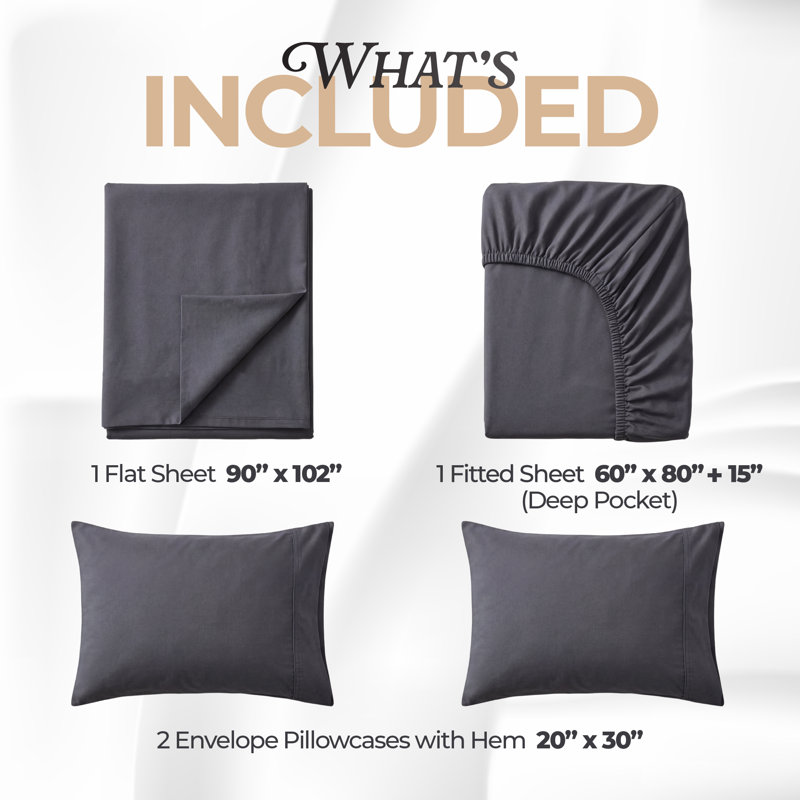 Ensemble de literie pour lit simple Beddora en fer forgé - 3 draps rafraîchissants en microfibre, poche profonde, infroissable - literie de luxe ultra-douce et facile d'entretien